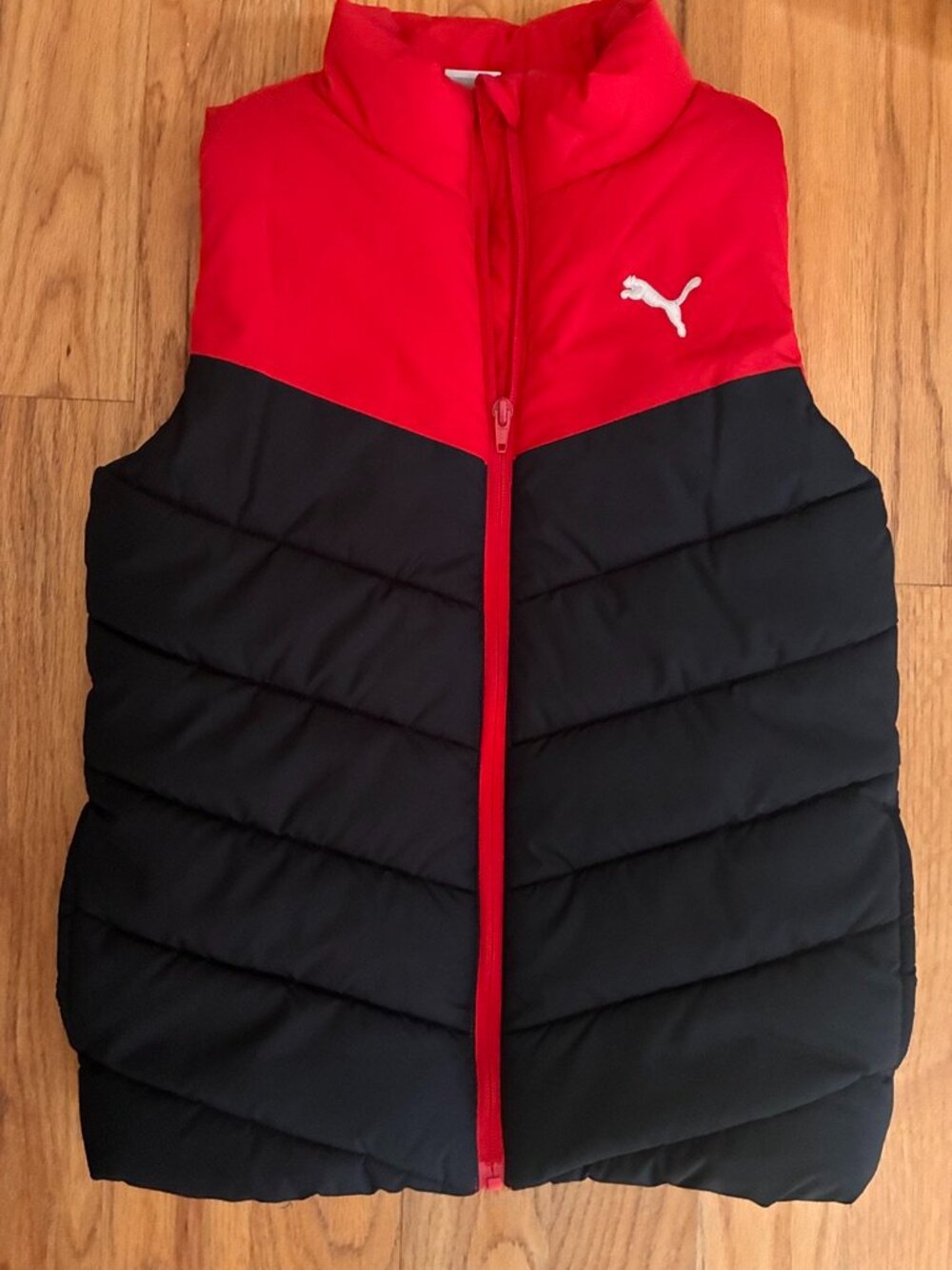 PUMA Youth Red Black Colorblock Puffer Vest Size Medium 10/12